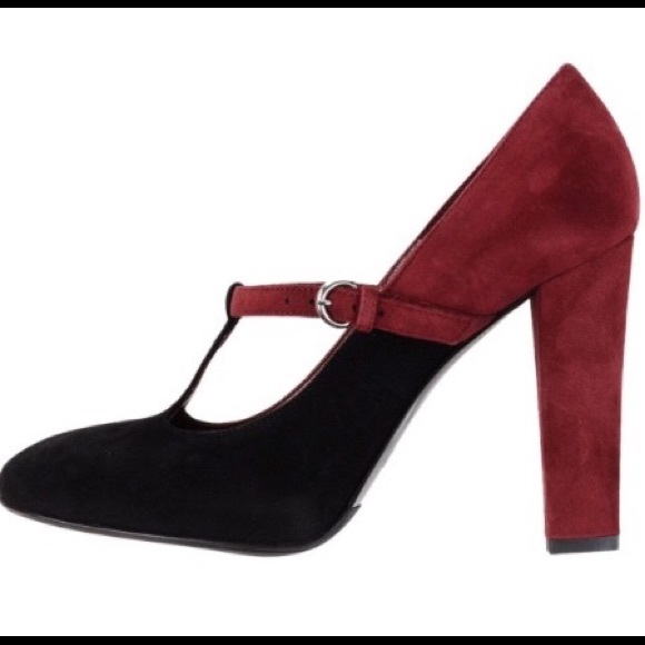 Lella Baldi Red & Black T Strap Suede Pump/Heels - Picture 1 of 6